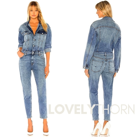 HUDSON // long sleeved fitted stretch denim jumpsuit in magnetize - Picture 5 of 12